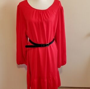 Ava & Viv Long Sleeve Shift Midi Dress Red 2X